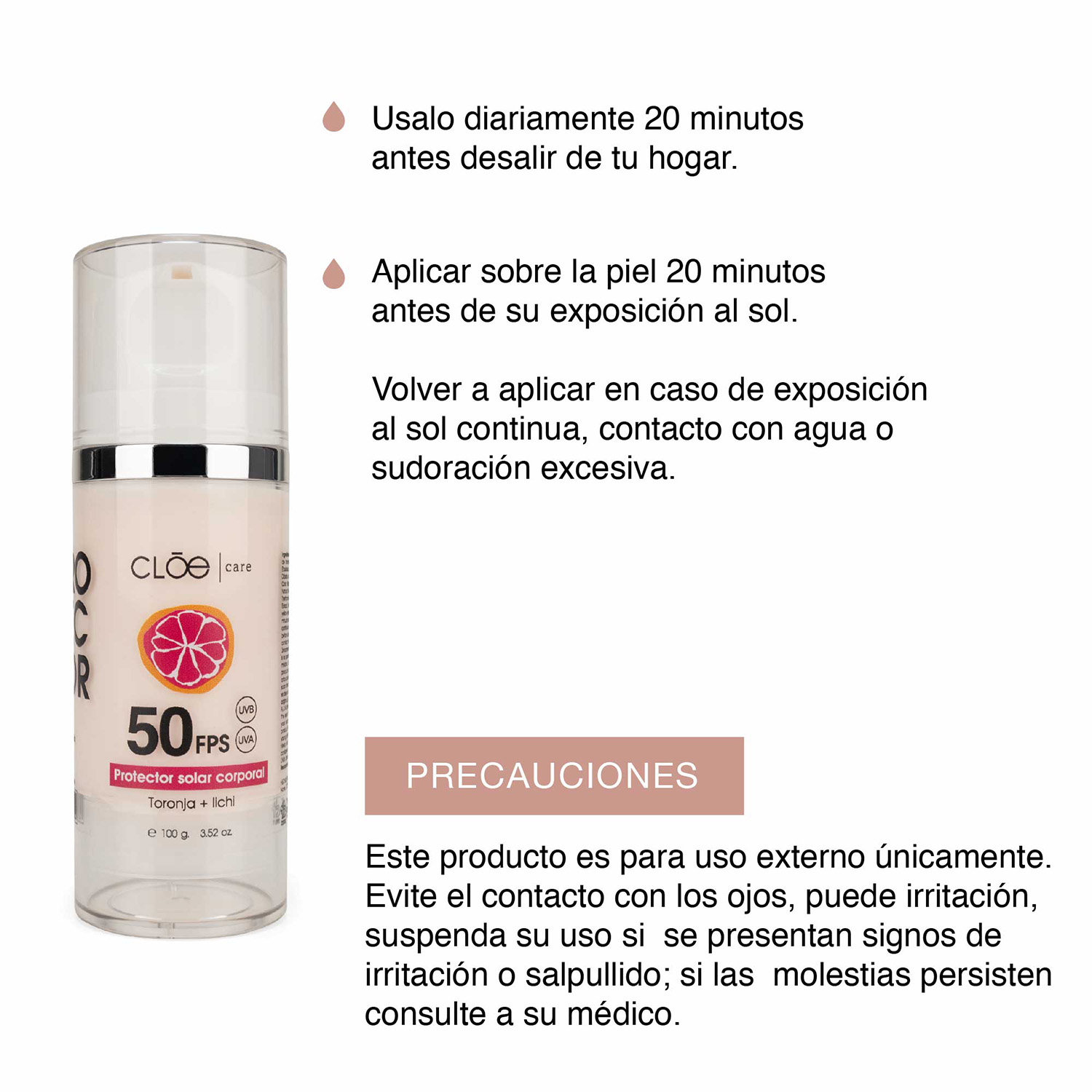 PROTECTOR SOLAR CORPORAL  50 FPS + FILTROS UV CLOE CARE (PROTECTOR SOLAR CORPORAL FPS 50)